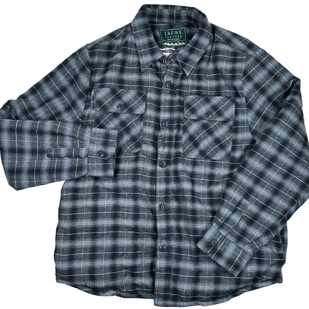 Jachs New York Flannel Shirt Jacket Mens Size M Grey Plaid Sherpa Lined Shacket